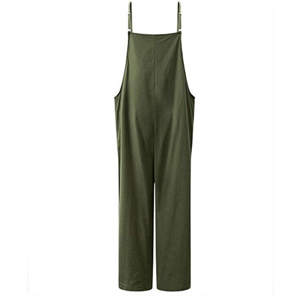 Olive Harem Overalls WideLeg Cotton Linen Jumpsuit - Picture 5 of 5